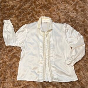 Vtg Elegant Cream Satin Blouse size S